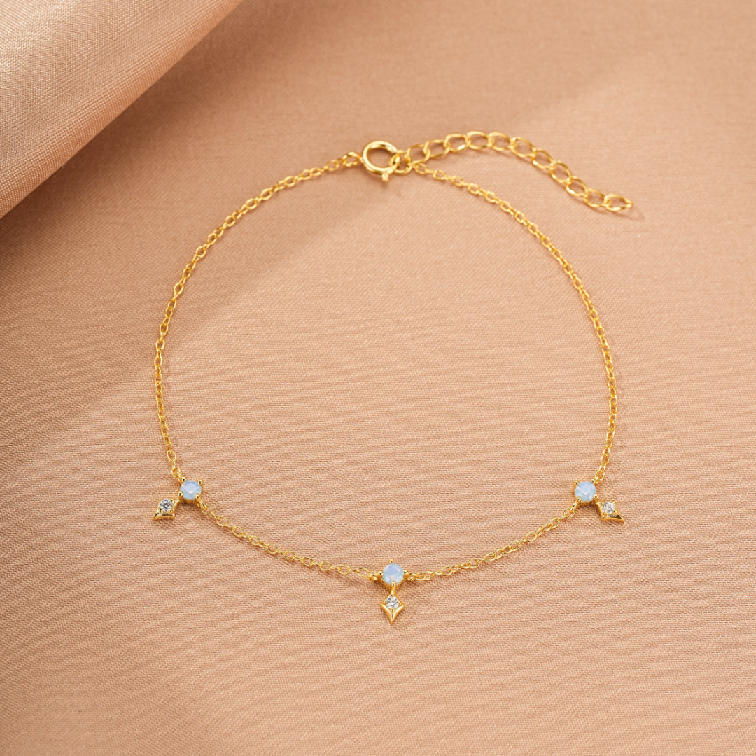 Bracelet Opale – Charme Étoilé, Argent Plaqué Or