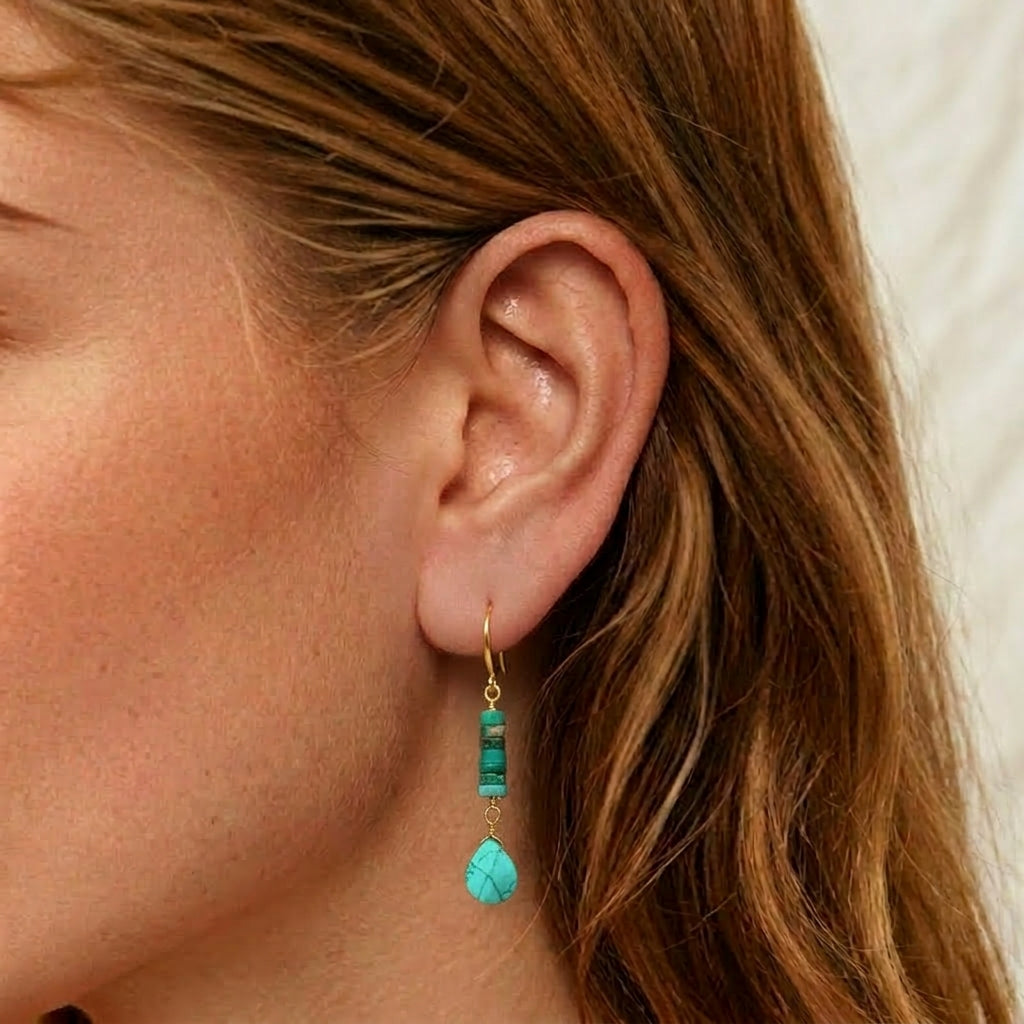 Boucles d'Oreilles Turquoise – Cylindre