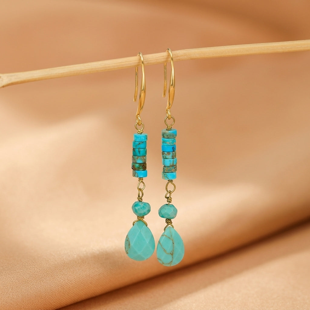 Boucles d'Oreilles Turquoise – Cylindre