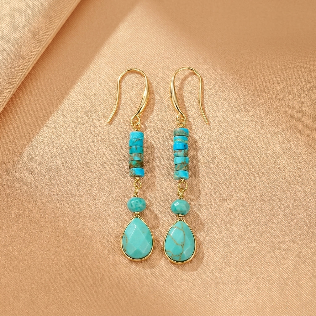 Boucles d'Oreilles Turquoise – Cylindre