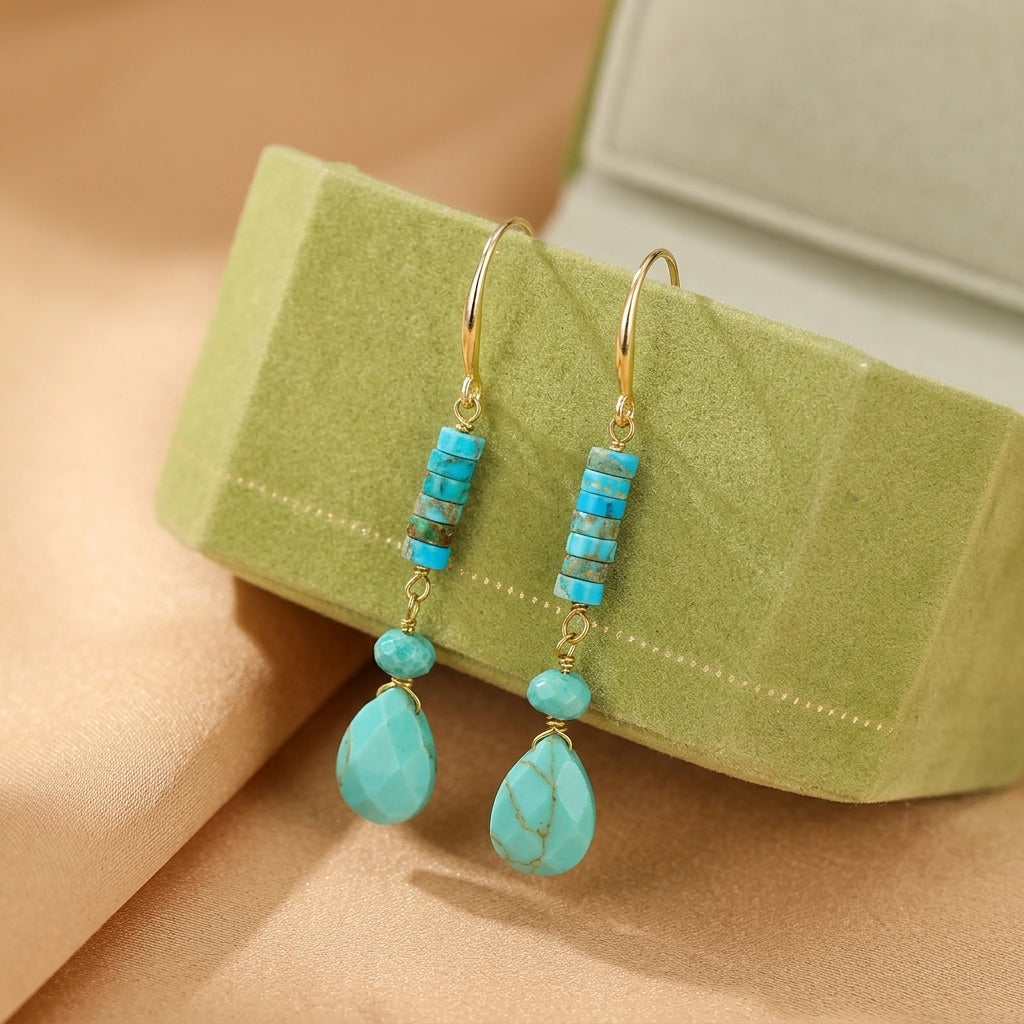 Boucles d'Oreilles Turquoise – Cylindre