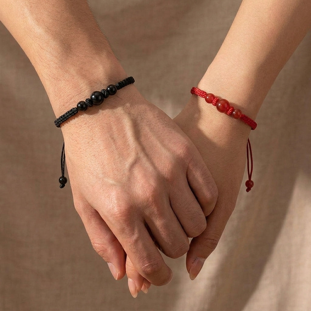Bracelet Couple Agate et Obsidienne – Harmonie