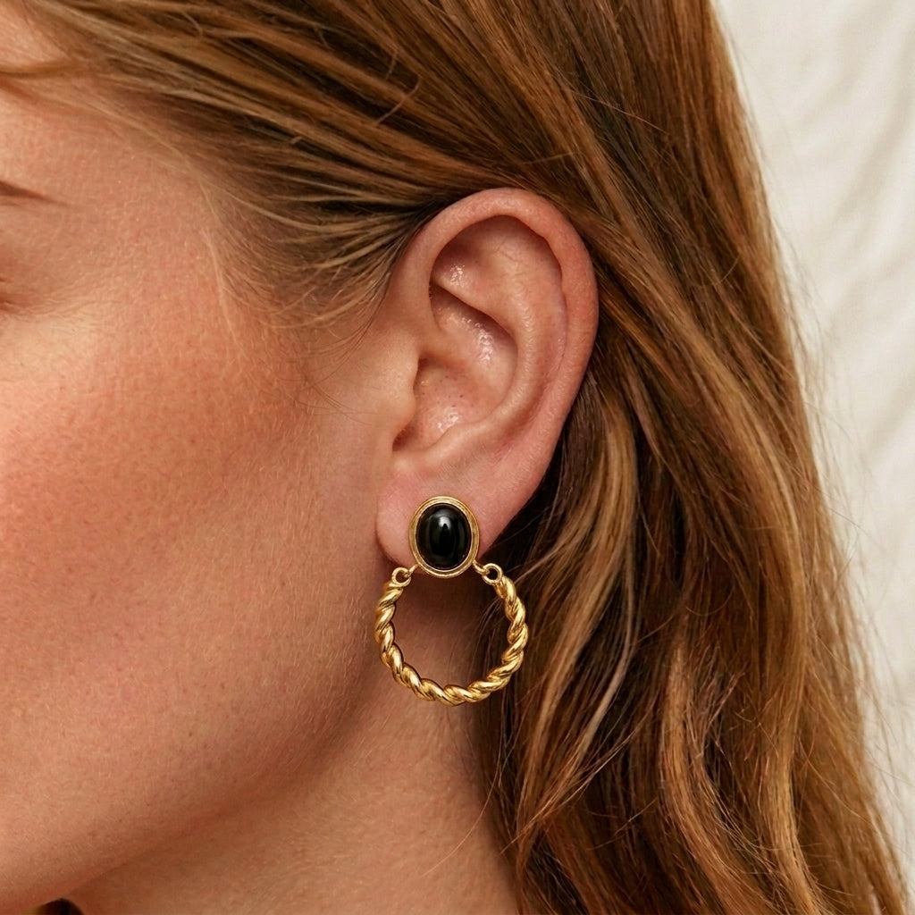 Boucles d'Oreilles Créoles Obsidienne – Brillance Céleste