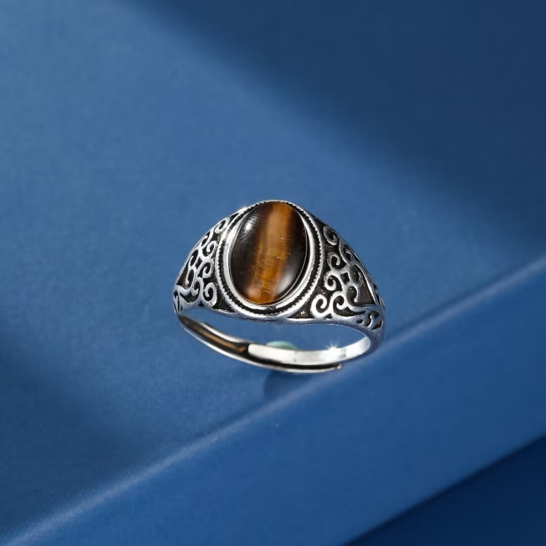 Bague Homme Œil de Tigre – Élégance Gravée