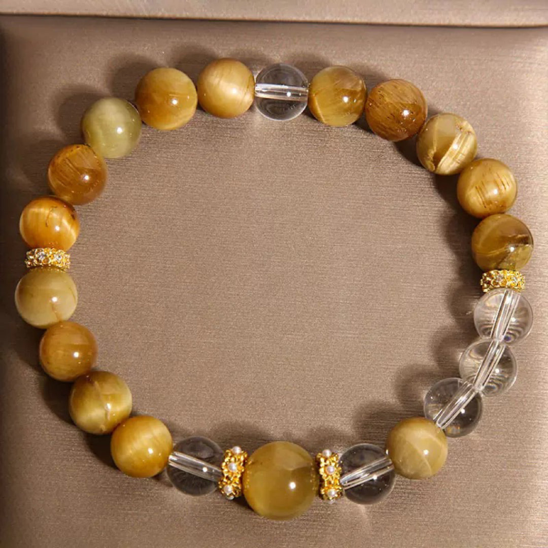 Bracelet Œil de Tigre et Cristal de Roche – Force Féminine