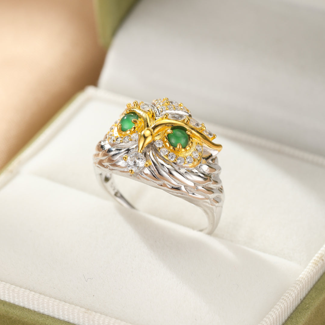 Bague Jade – Hibou, Argent