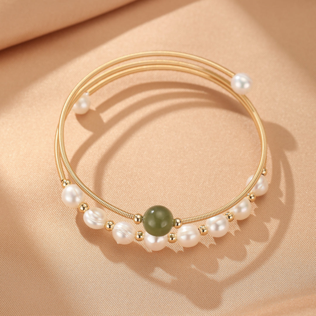 Bracelet Jade Néphrite et Perle – Élégance Pure