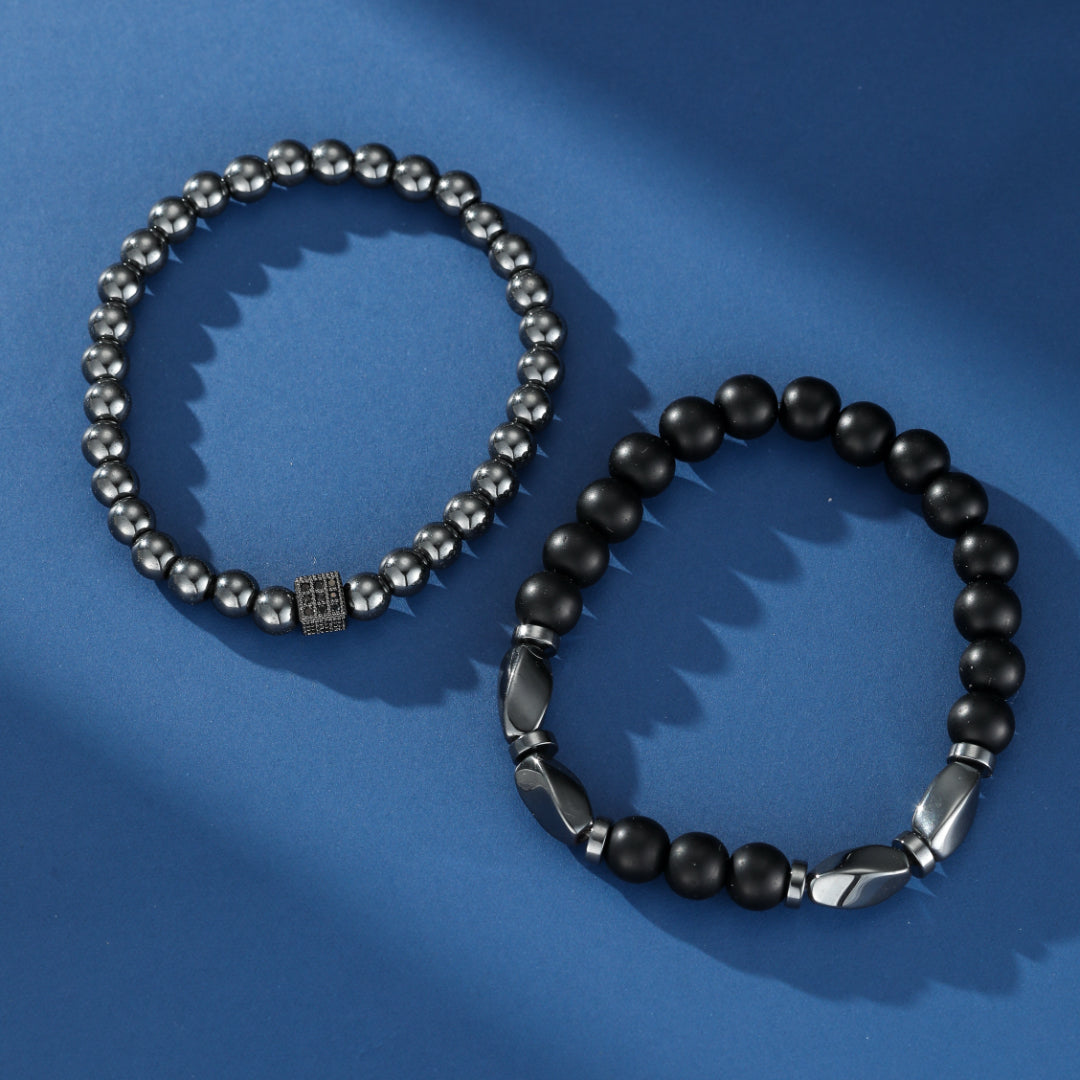 Bracelet Homme Hématite et Obsidienne – Duo Sombre