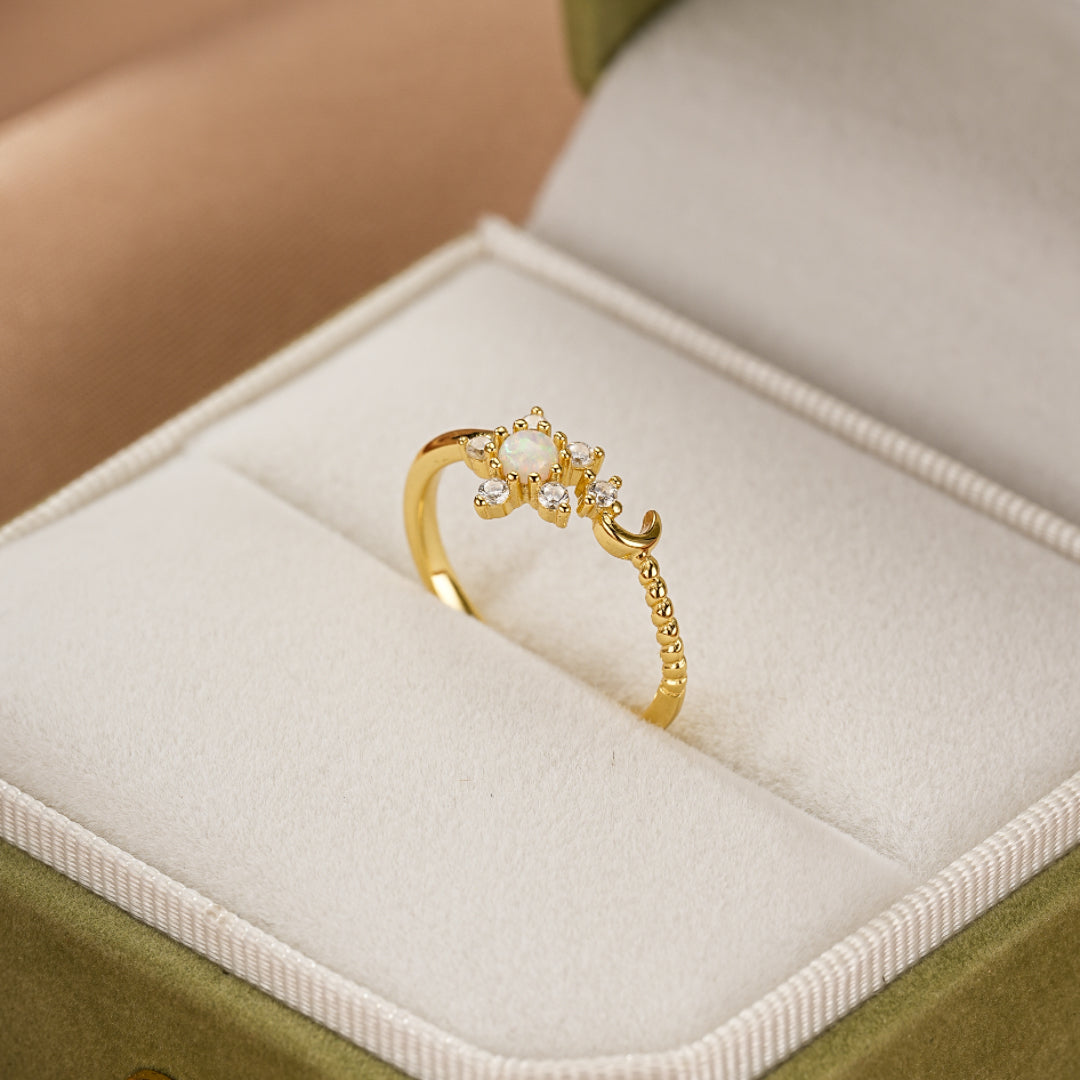 Bague Opale – Lune Stellaire, Argent