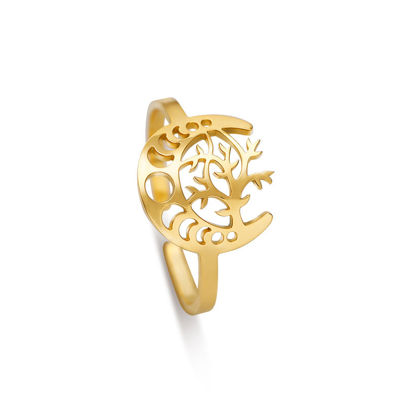 Bague – Arbre Lunaire, Acier Inoxydable Plaqué Or