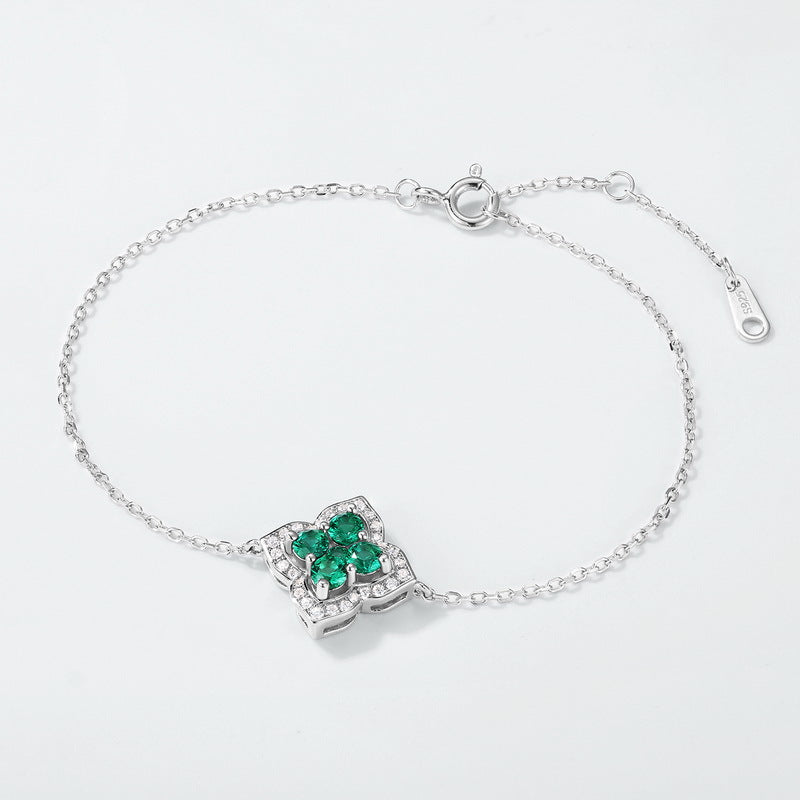 Emerald Bracelet – Lucky Flower, 925 Sterling Silver