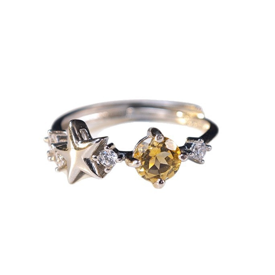 Bague Citrine Étoile – Lueur Céleste, Argent