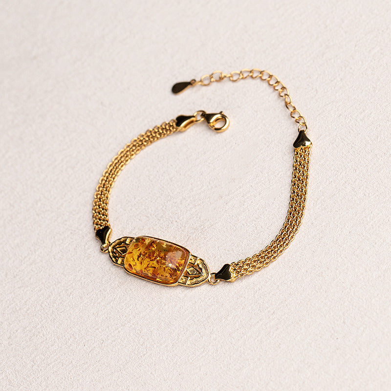 Bracelet Ambre – Feu Ancestral, Argent Plaqué Or