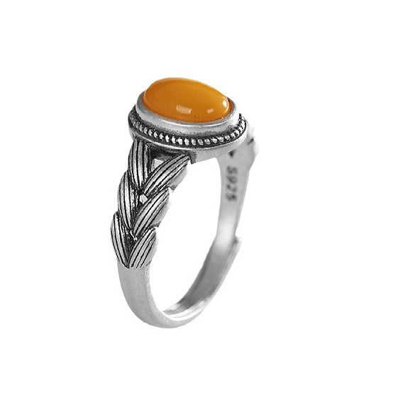 Bague Ambre - Douceur Solaire, Argent