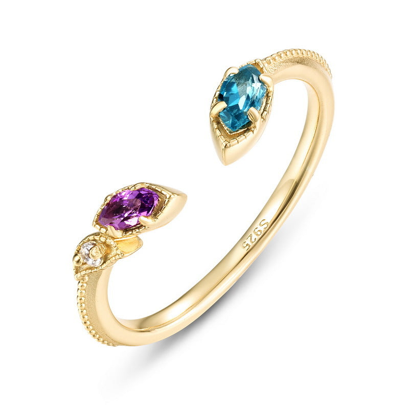 Bague Topaze et Améthyste – Éclat Céleste, Argent Plaqué Or 10K