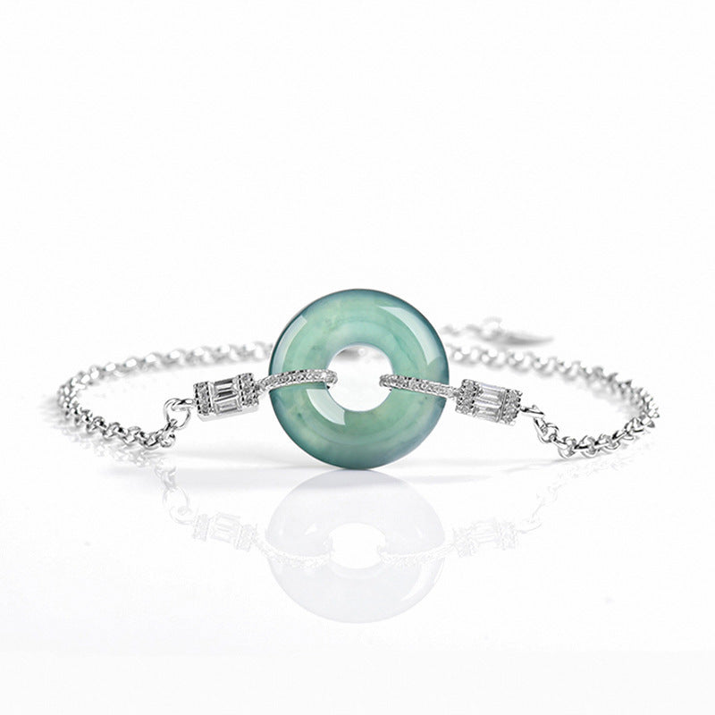 Bracelet Jadeite Bleue Eau – Douce Harmonie, Argent