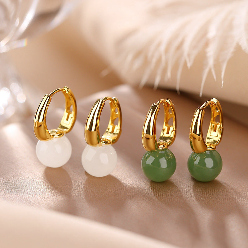 Boucles d'Oreilles Jade Néphrite – Charme Intemporel, Argent Plaqué Or