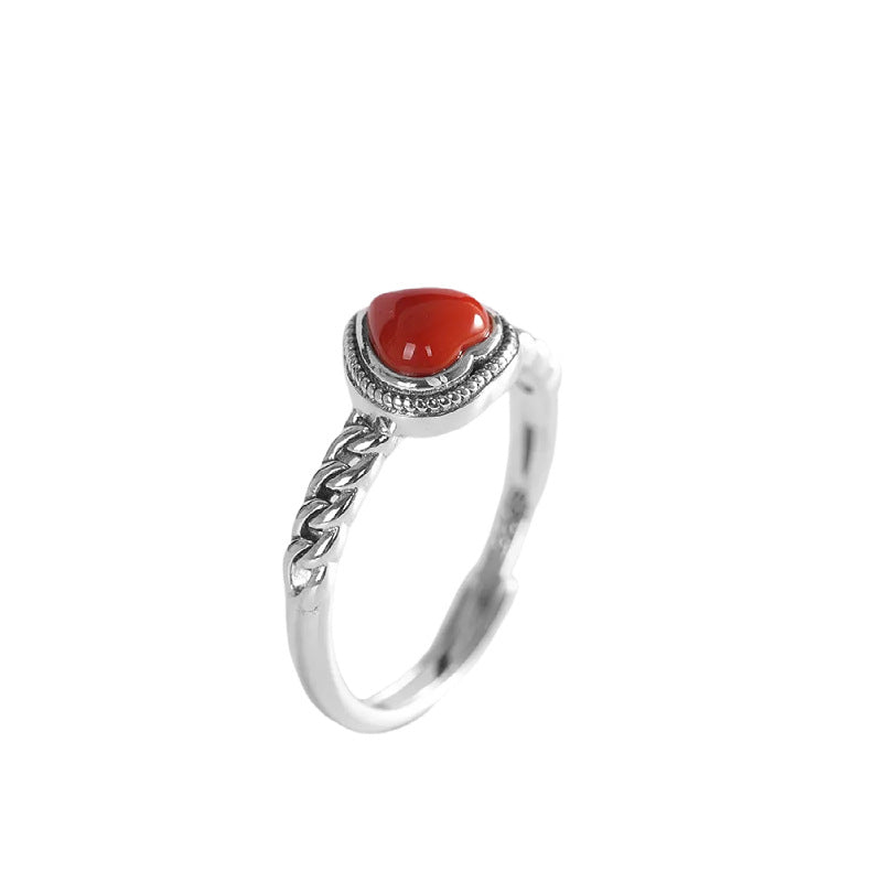 Bague Agate Rouge – Cœur Passion, Argent