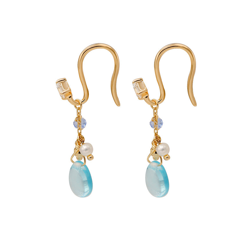Boucles d'Oreilles Topaze et Perle – Allure Marine, Argent Plaqué Or