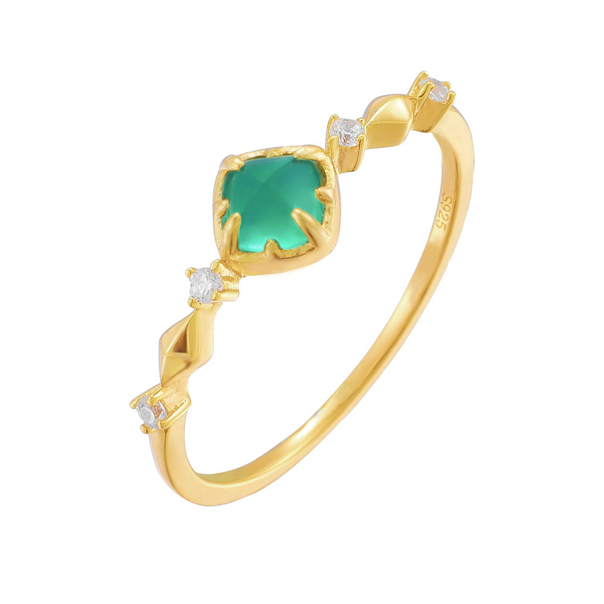 Bague Émeraude – Éclat Précieux, Argent Plaqué Or 14K