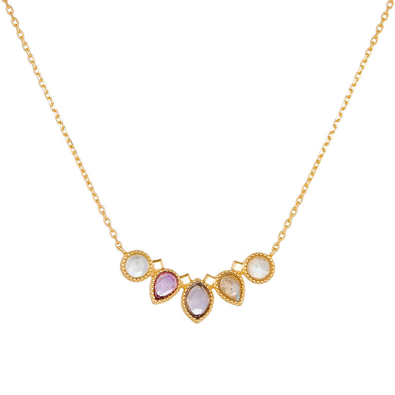 Collier Labradorite, Topaze, Lolite et Améthyste – Mélodie des Pierres, Argent Plaqué Or 14K