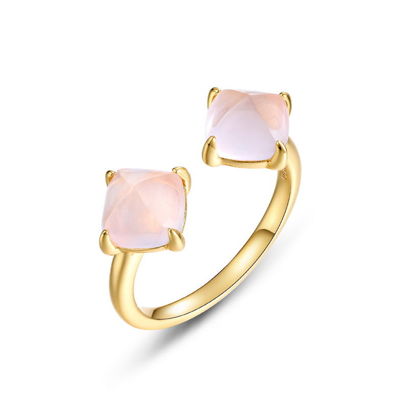 Bague Quartz Rose – Éclat Divin, Argent Plaqué Or