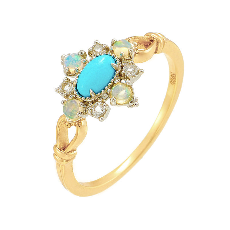 Bague Turquoise, Opale et Topaze – Sérénité Nomade, Argent Plaqué Or 14K