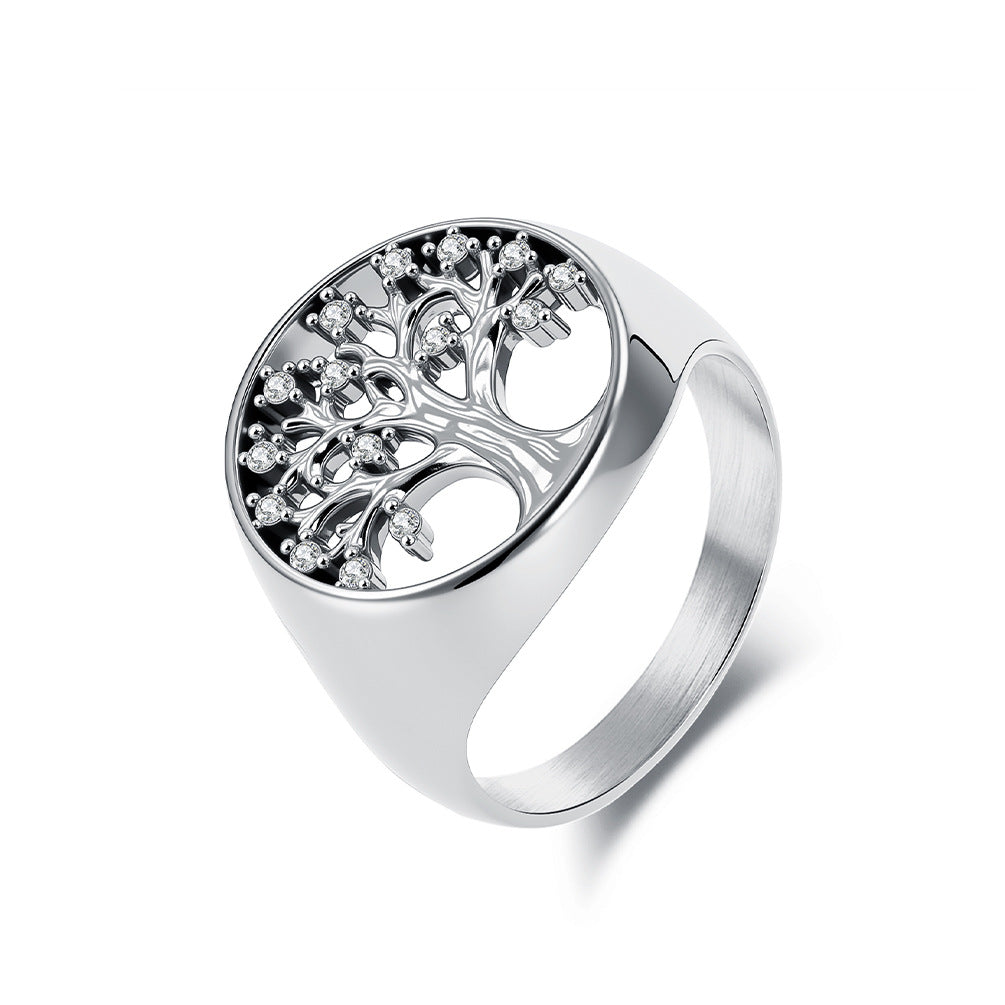 Bague Zircon – Arbre de Vie, Acier inoxydable