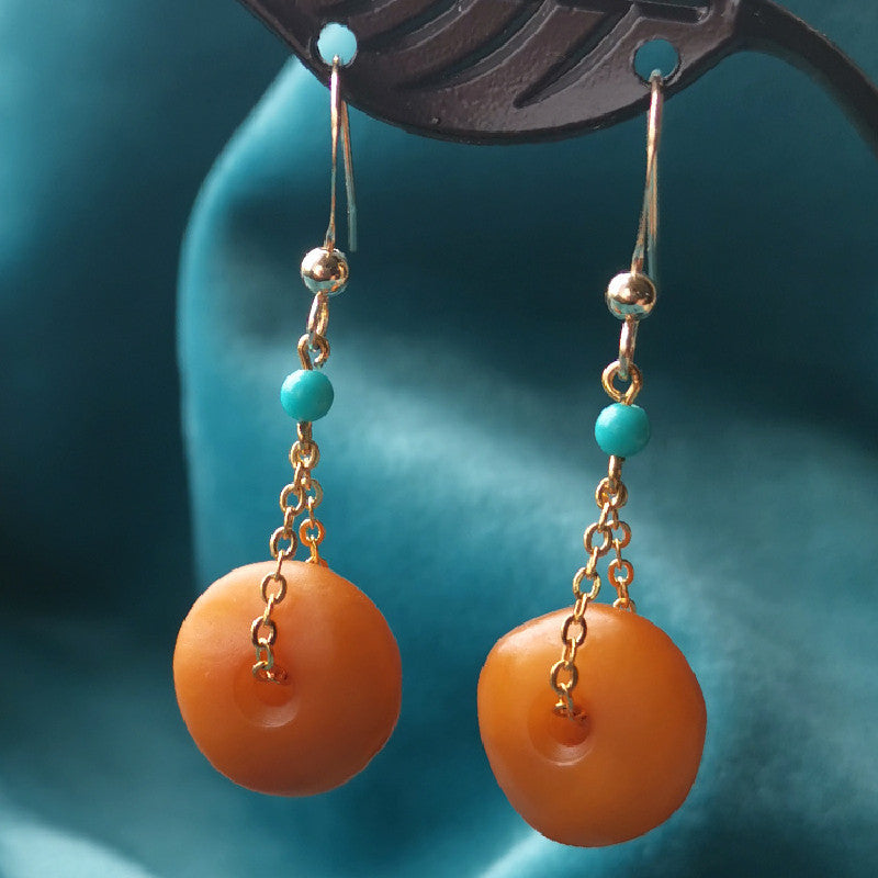Boucles d'Oreilles Ambre et Turquoise – Douceur Lumineuse, Argent Plaqué Or