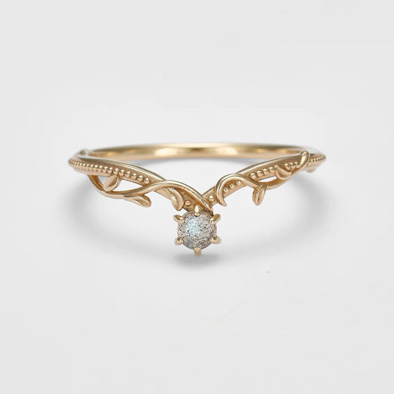 Bague Labradorite – Feuillage Enchanté, Argent Plaqué Or