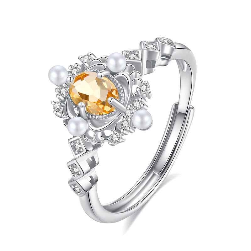Bague Citrine et Perle – Splendeur Dorée, Argent
