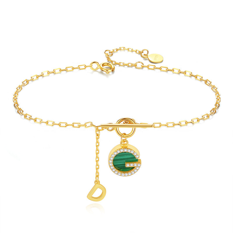 Bracelet Malachite – Lumière Sylvestre, Argent Plaqué Or