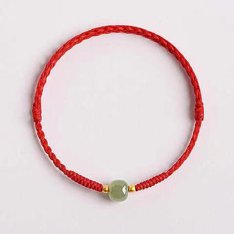 Bracelet Jade Néphrite – Sérénité d'Asie, Cordon Rouge