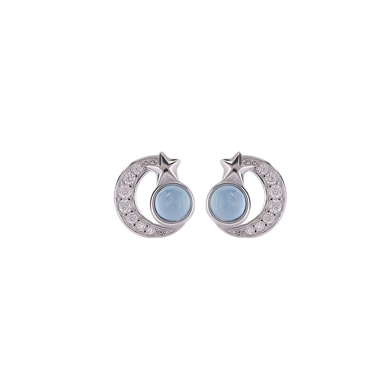 Boucles d'oreilles Aigue marine – Étoile Lunaire, Argent