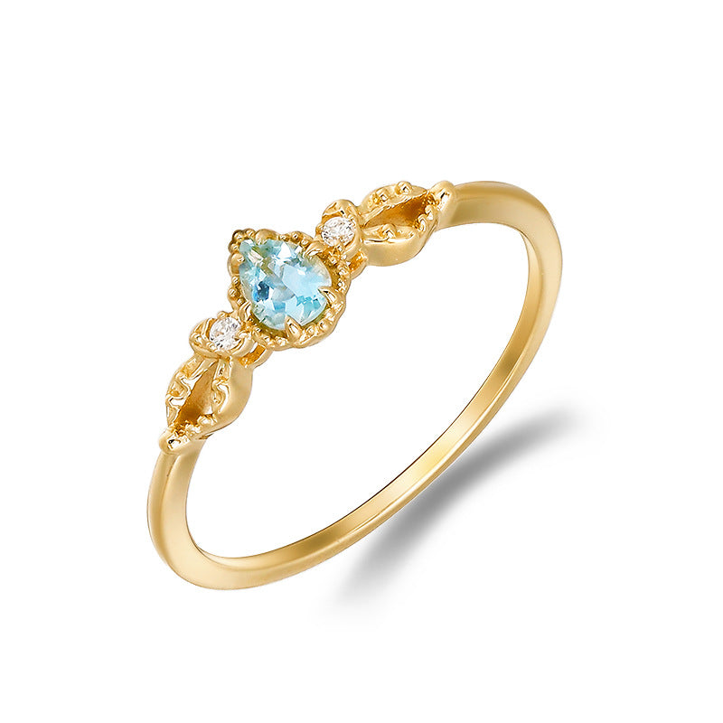 Bague Aigue-marine – Charme des Mers, Argent Plaqué Or 14K