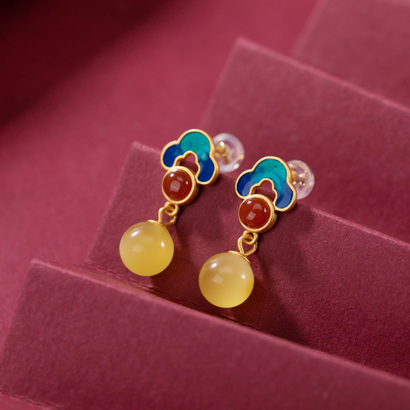 Boucles d'Oreilles Ambre – Nuage Céleste, Argent Plaqué Or