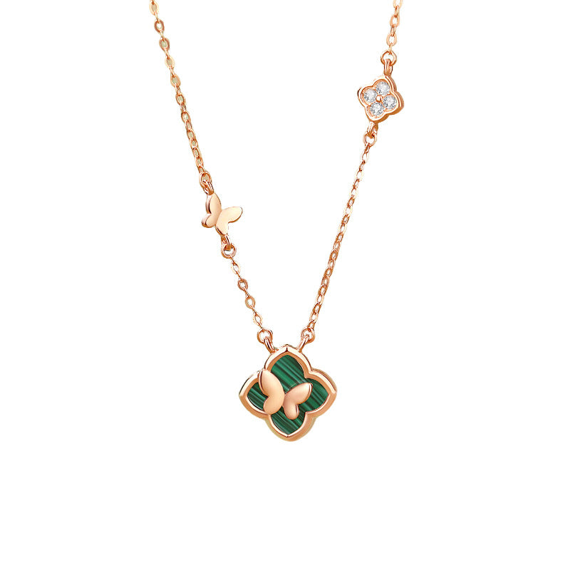 Collier Malachite – Grâce Ailée, Argent Plaqué Or Rose