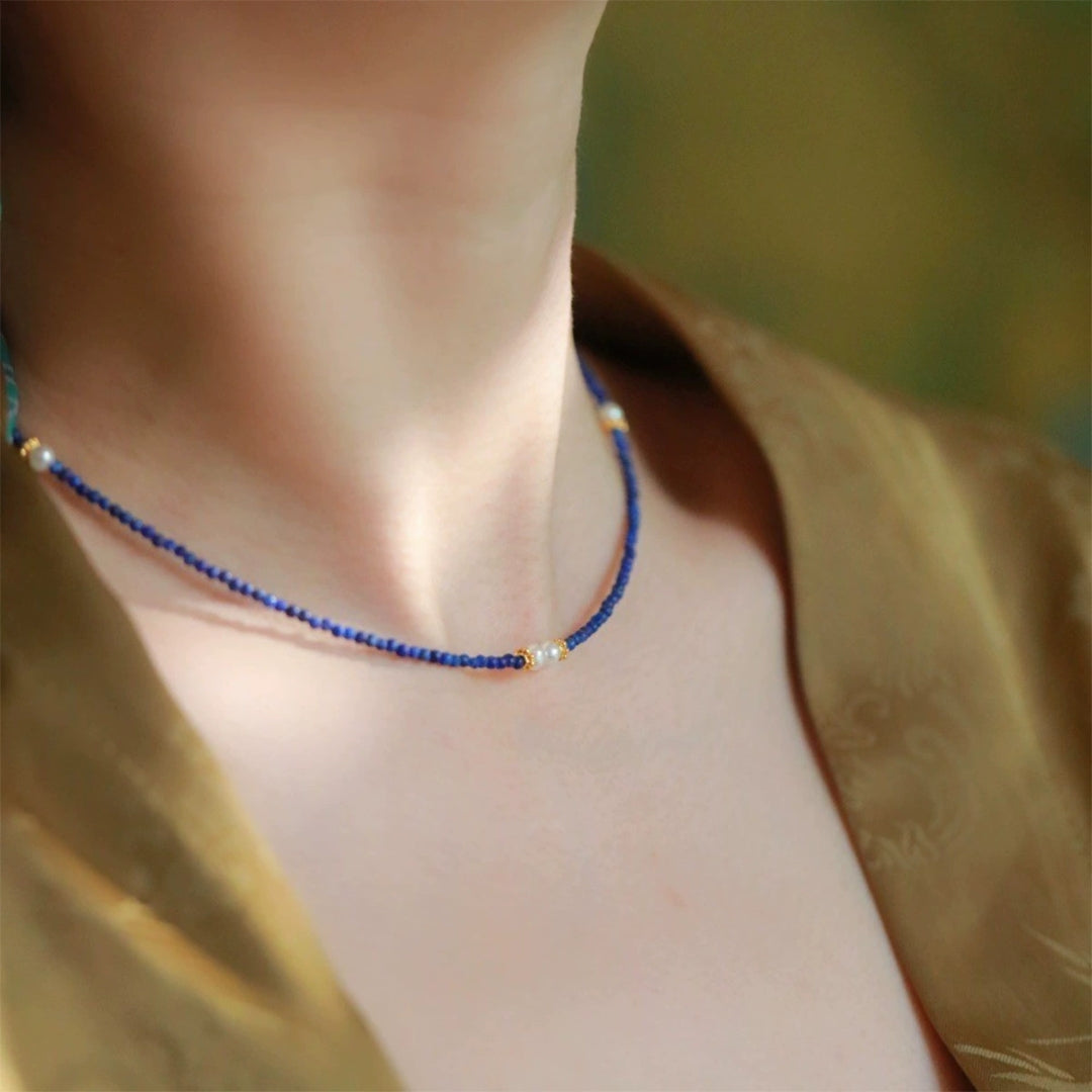 Collier Lapis-Lazuli et Perle – Sérénité Fine