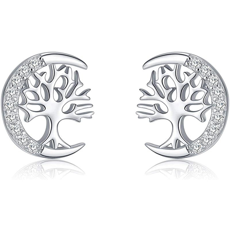 Boucles d'oreilles Zircon – Arbre de Vie Céleste, Argent S925