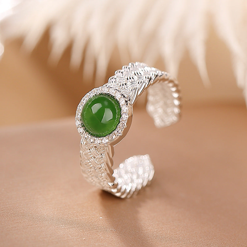 Bague Jade Néphrite – Reflet de Soie, Argent 