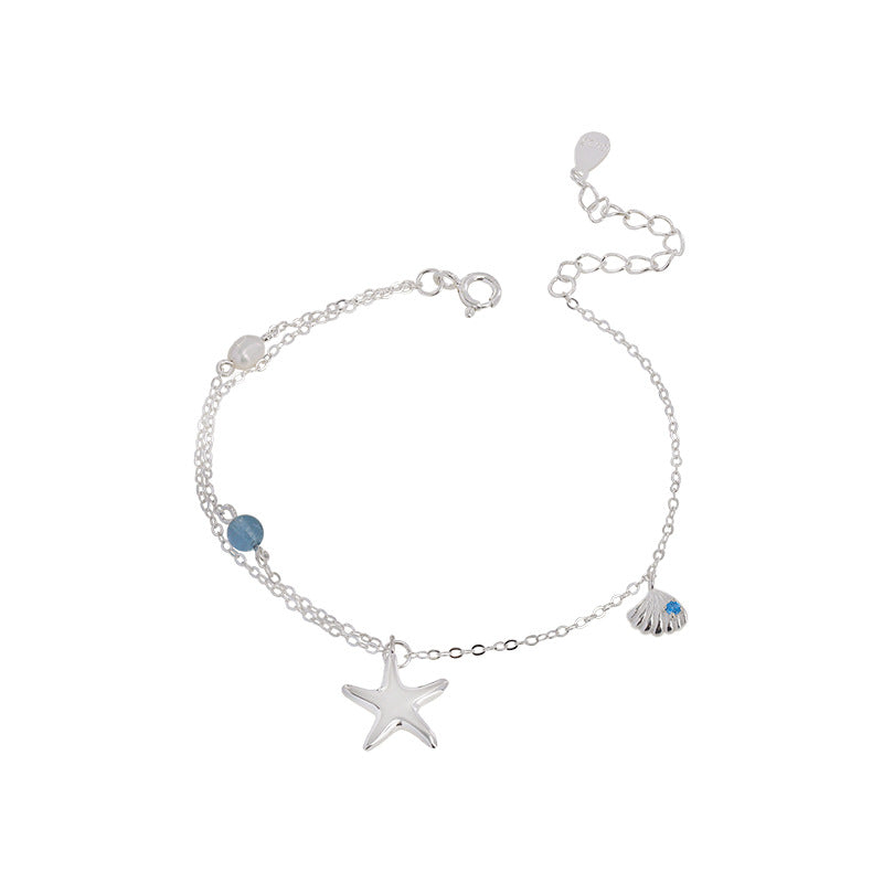 Aquamarine and Pearl Bracelet – Star of the Seas, S925 Sterling Silver