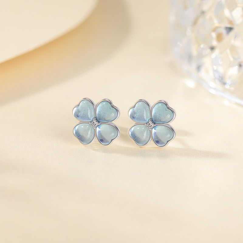Aquamarine Earrings – Celestial Clover, Silver