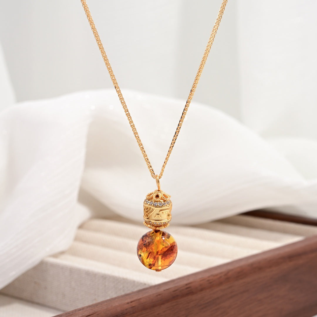 Collier Ambre – Lueur d’Ambre, Argent Plaqué Or