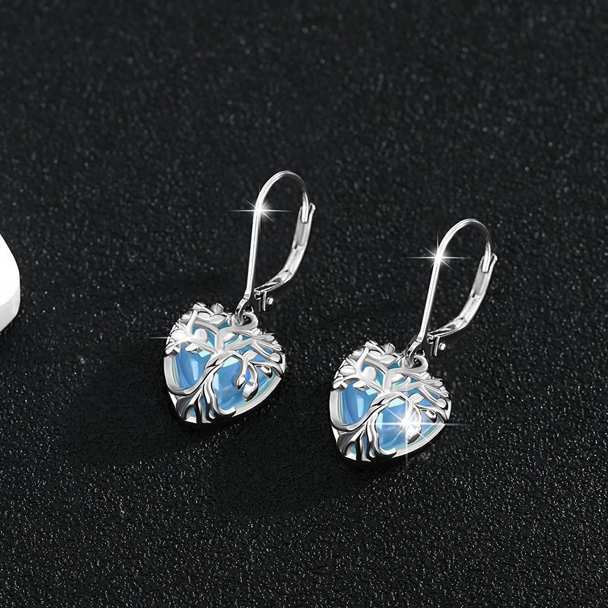 Boucles d'Oreilles Pierre de Lune – Arbre Céleste, Argent S925
