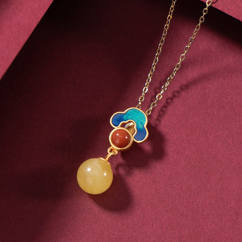 Collier Ambre – Nuage Lumineux, Émail et Argent Plaqué Or