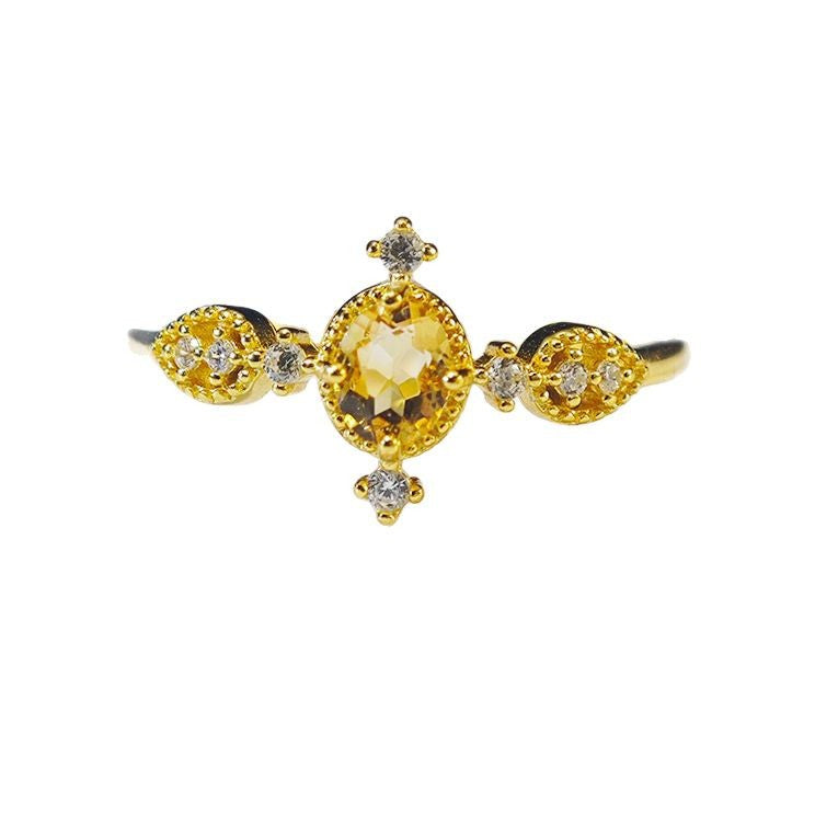 Bague Citrine - Rosée Dorée, Argent Plaqué Or