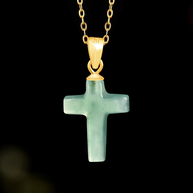 Collier Jadeïte – Croix Céleste, Argent Plaqué Or