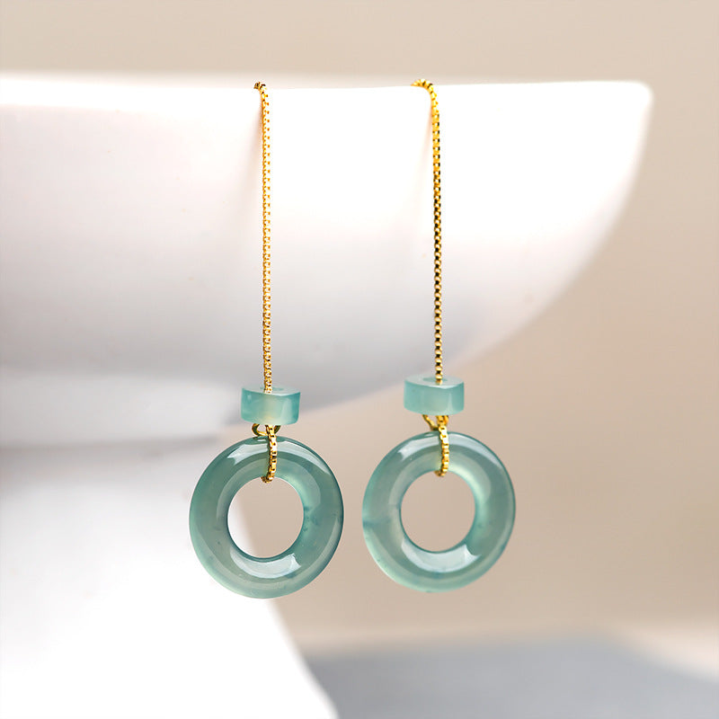 Boucles d'Oreilles Jadéite Bleue – Grâce Majestueuse, Argent Plaqué Or
