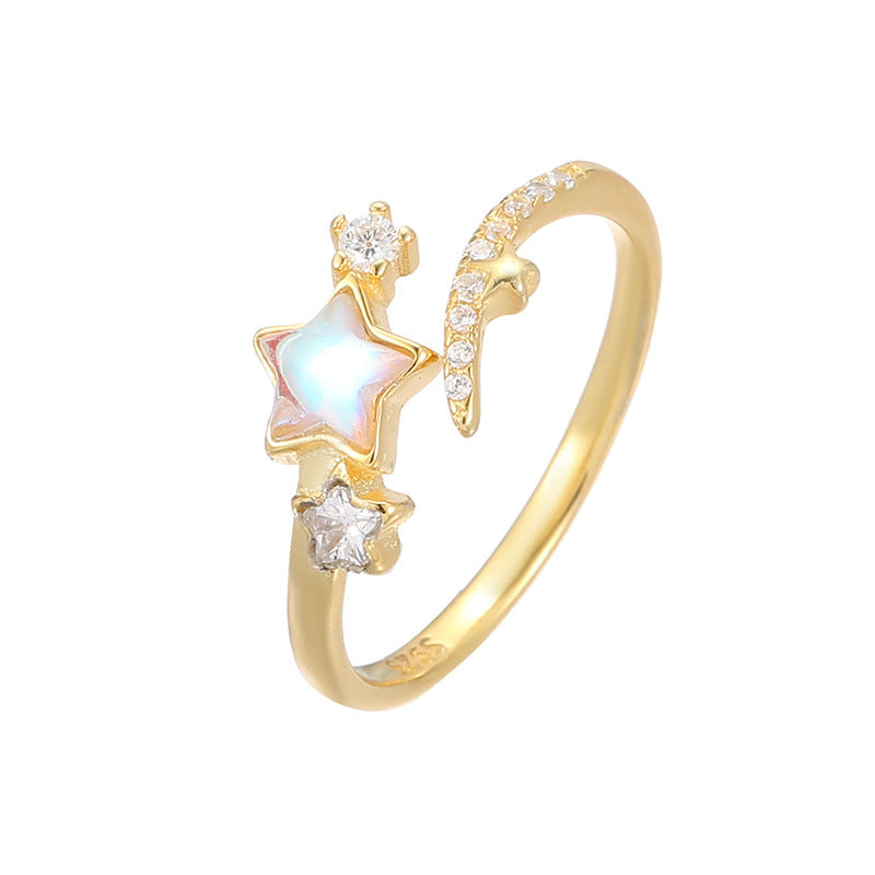 Bague Pierre de Lune  – Lueur Mystérieuse, Argent Plaqué Or