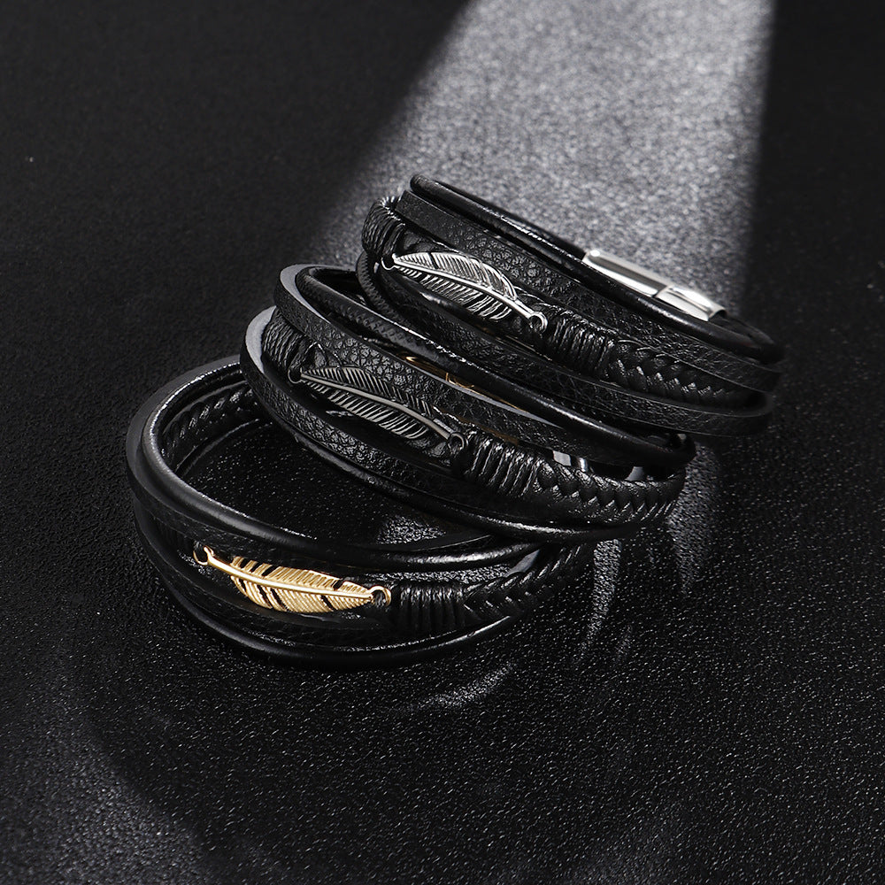 Bracelet Homme Enveloppant 'Plume' en Cuir Moment ici